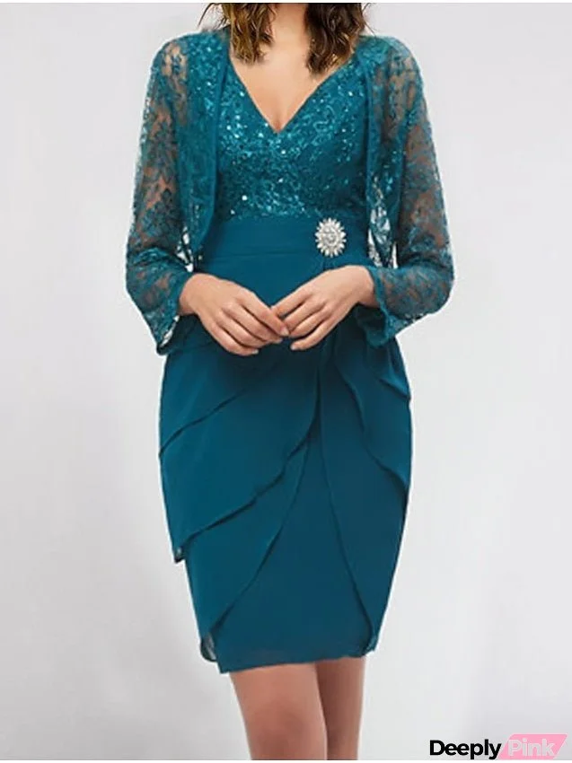 Work Dress Dress Set Two Piece Dress Mini Dress Blue Long Sleeve Pure Color Lace Summer Spring V Neck Elegant S M L XL XXL 3XL for Women