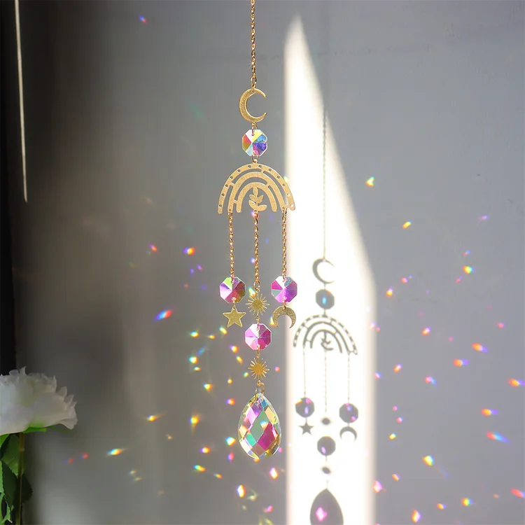 Crystal Wind Chime Prism Hanging Pendant Home Garden Decor (Rainbow)