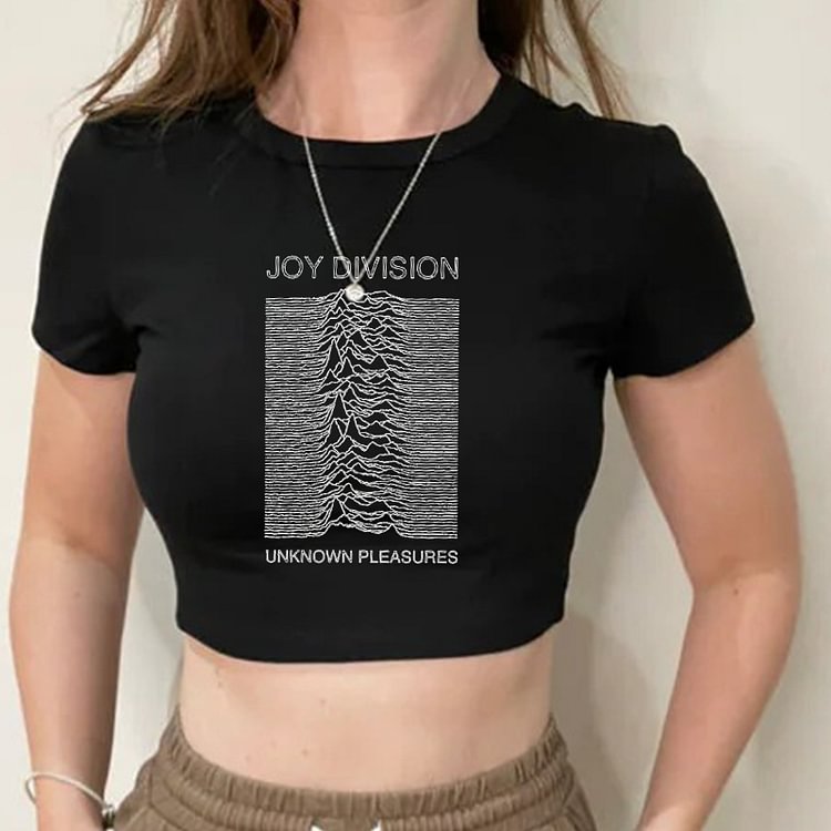 Joy Division Unknown Pleasures Women Crop Tops New Wave T Shirt Post Punk Gothic Rock Clothes 70s Music Band Logo Cropped Top - Life is Beautiful for You - SheChoic