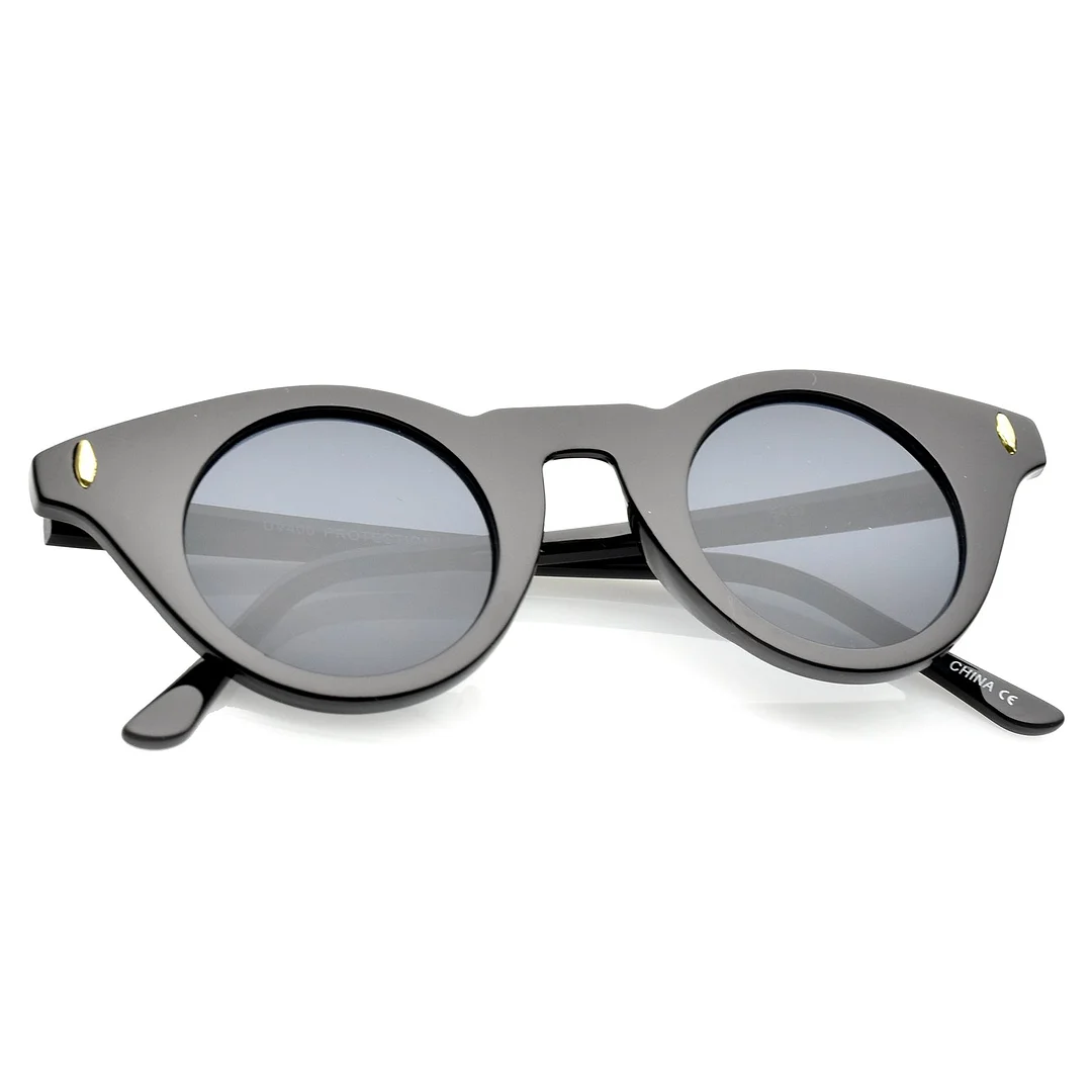 Women's Small Slim Temple Flat Round Lens Cat Eye glasses 39mm