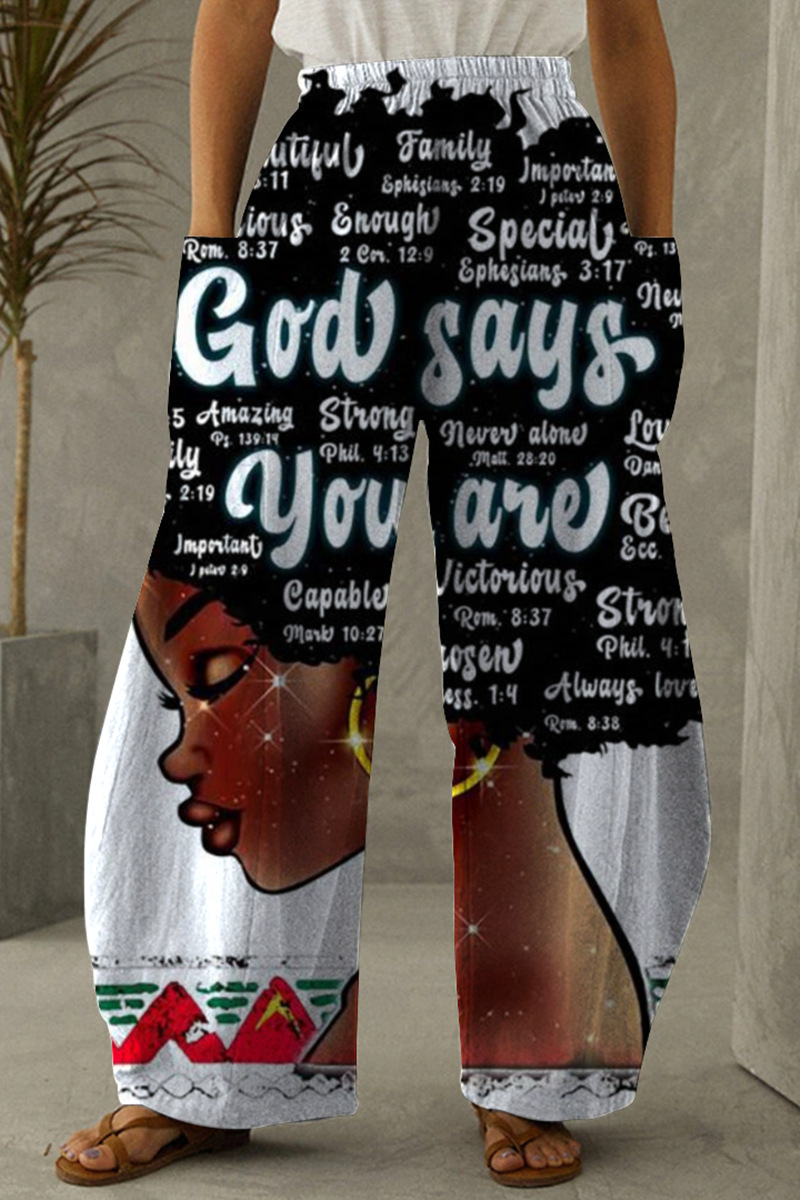 Straight printed high waist wide leg pants