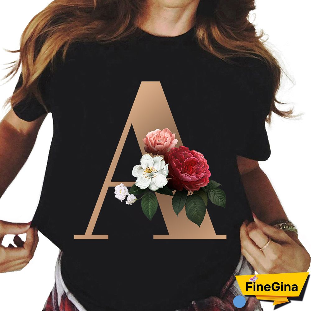 Custom Name Letter Combination T-shirt 26 FloralAlphabetFontClassicTShirt Fashion Harajuku Kawaii TShirt Women Top Tees