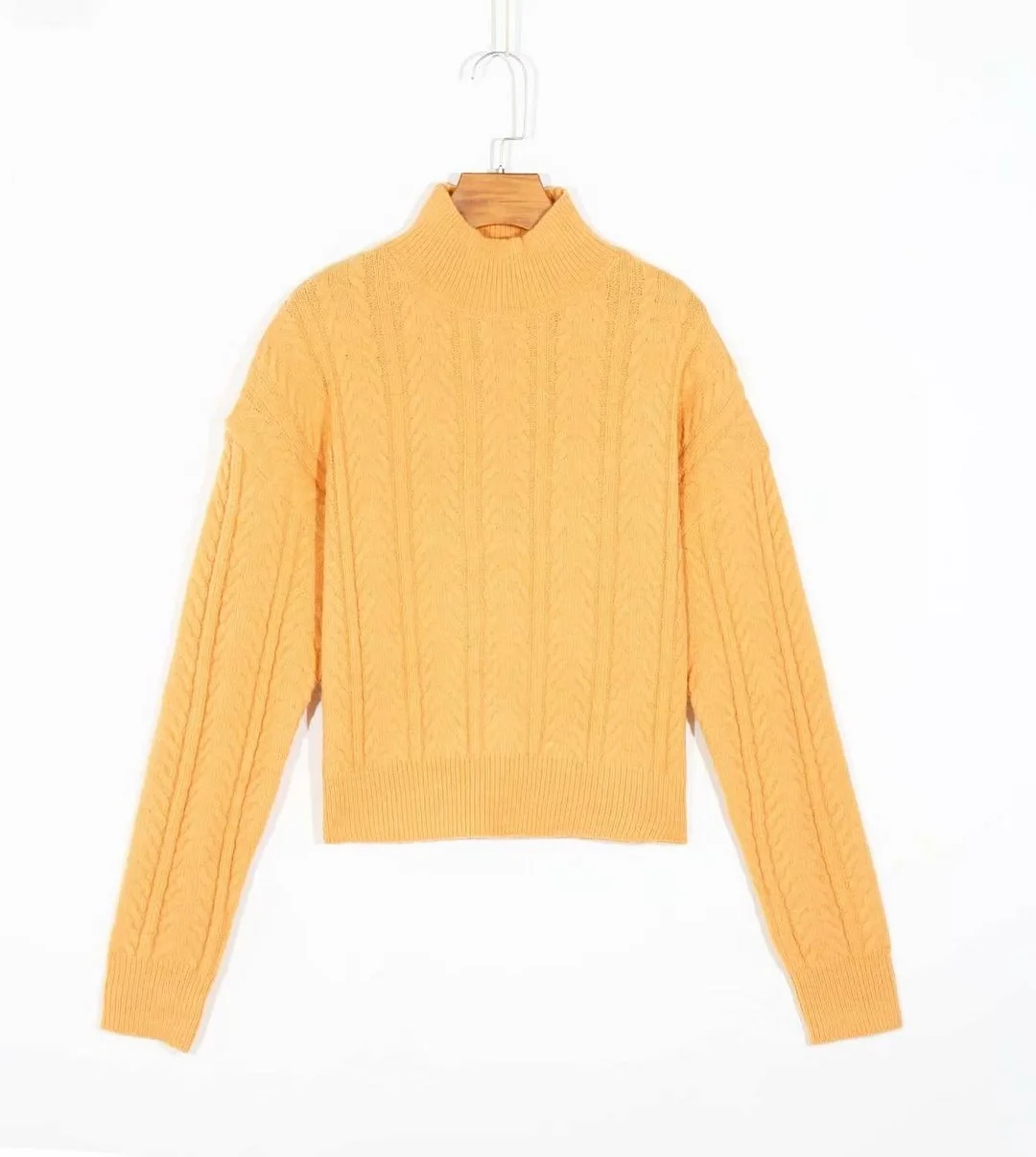 Super chic autumn winter sweaters orange yellow loose retro turtleneck women sweater casual long sleeve knitted pullover