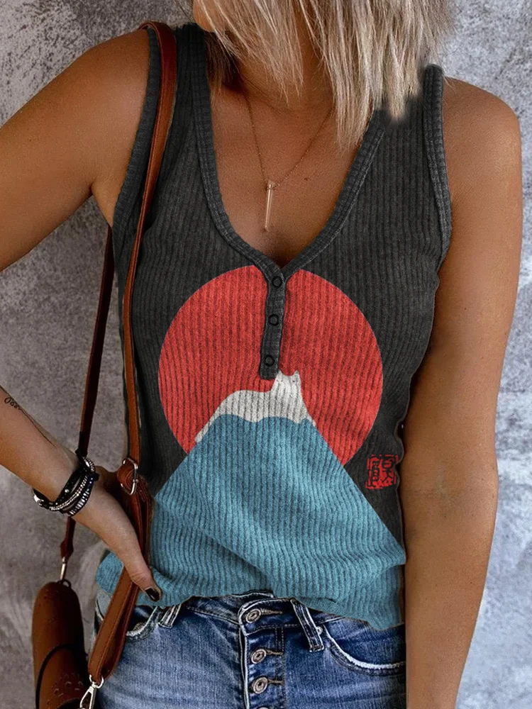 White Cat Snow on Mount Fuji Button Up Tank Top