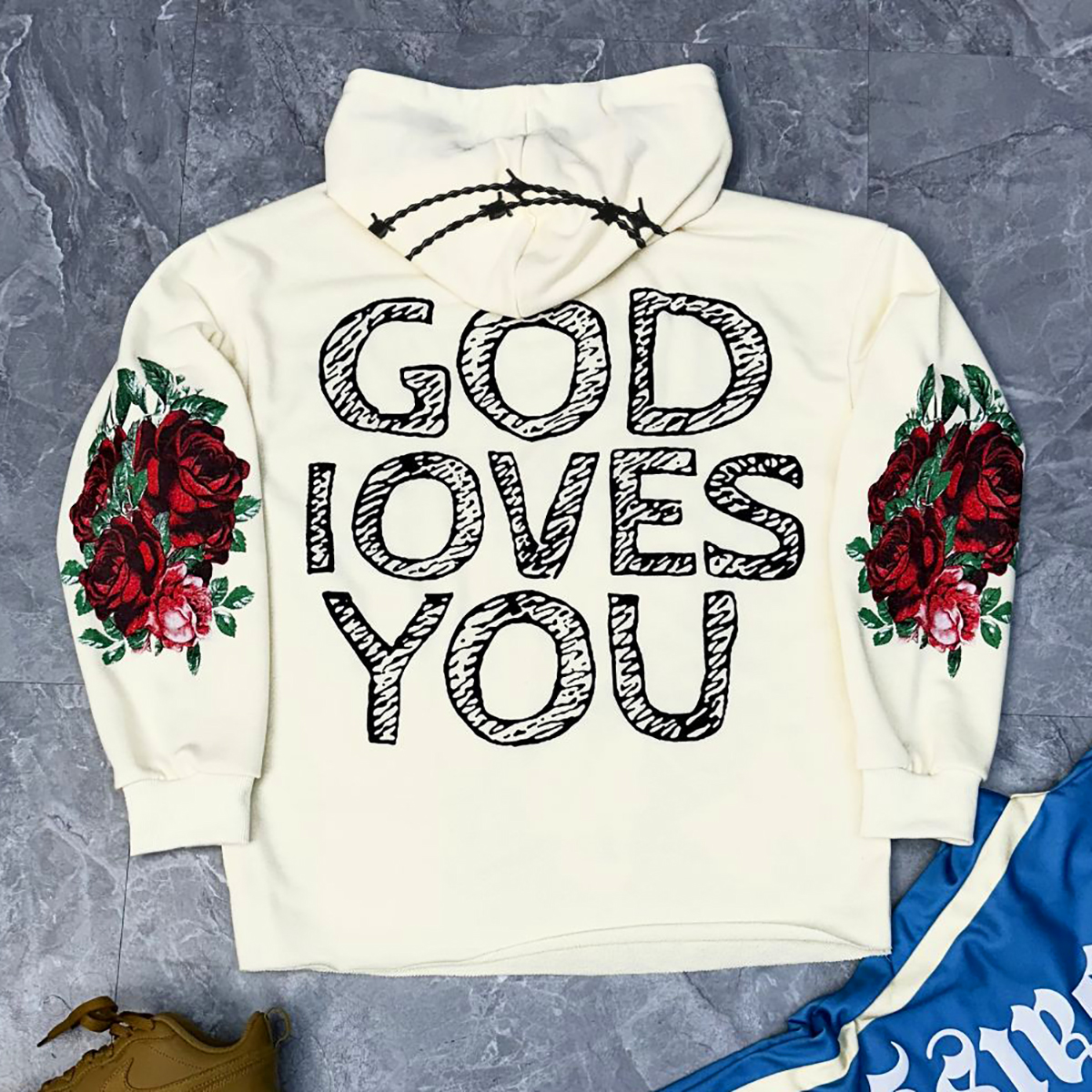 Sopula Rose Angel God Loves You Graphic Print Hoodie - SOPULA
