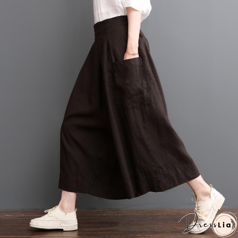 Navy linen pants summer crop wide leg pants