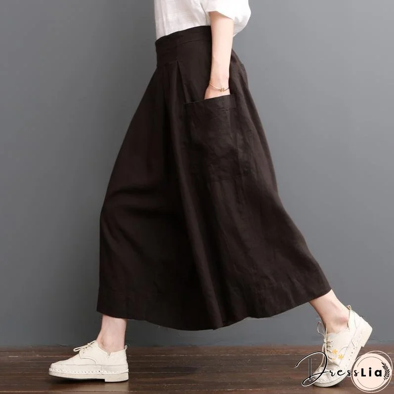 Navy linen pants summer crop wide leg pants
