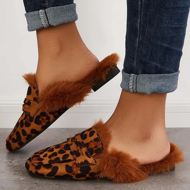 Casual Fur Lined Mule Slippes Fuzzy Slide Shoes shopify Stunahome.com