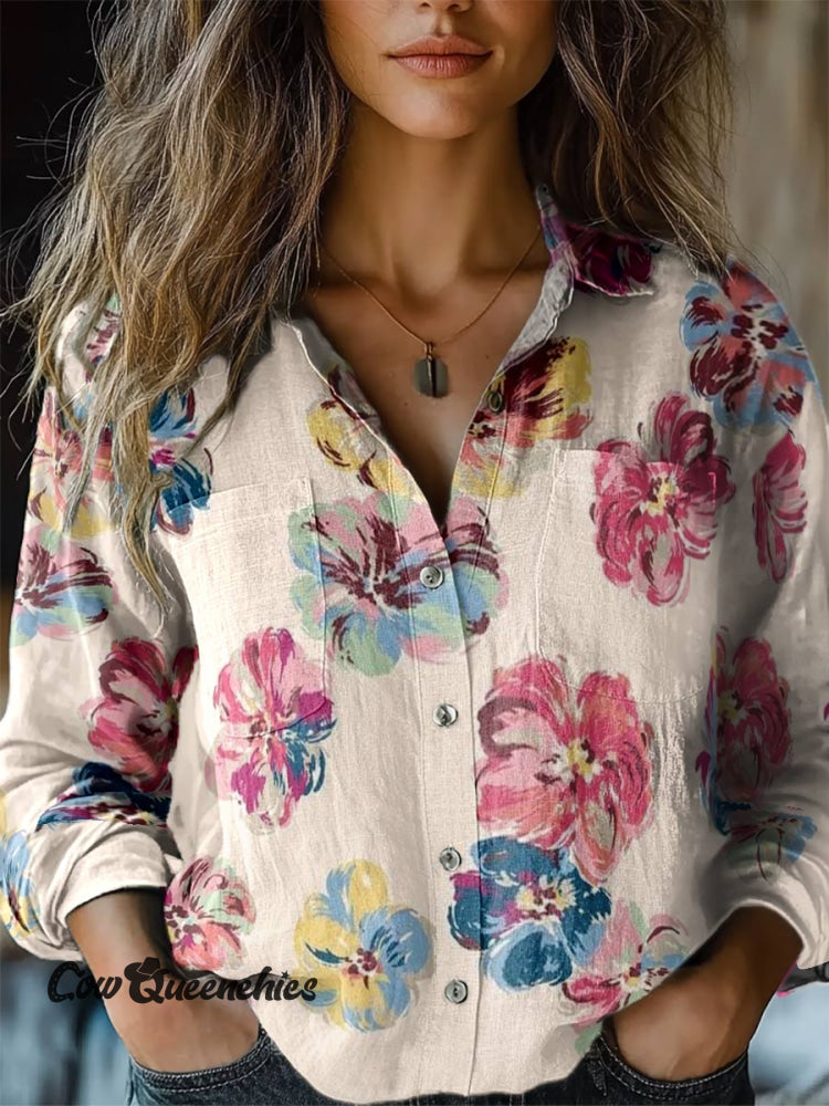 Women&rsquo;s Floral Print Casual Long Sleeve Comfortable Cotton Shirt Multicolor / S