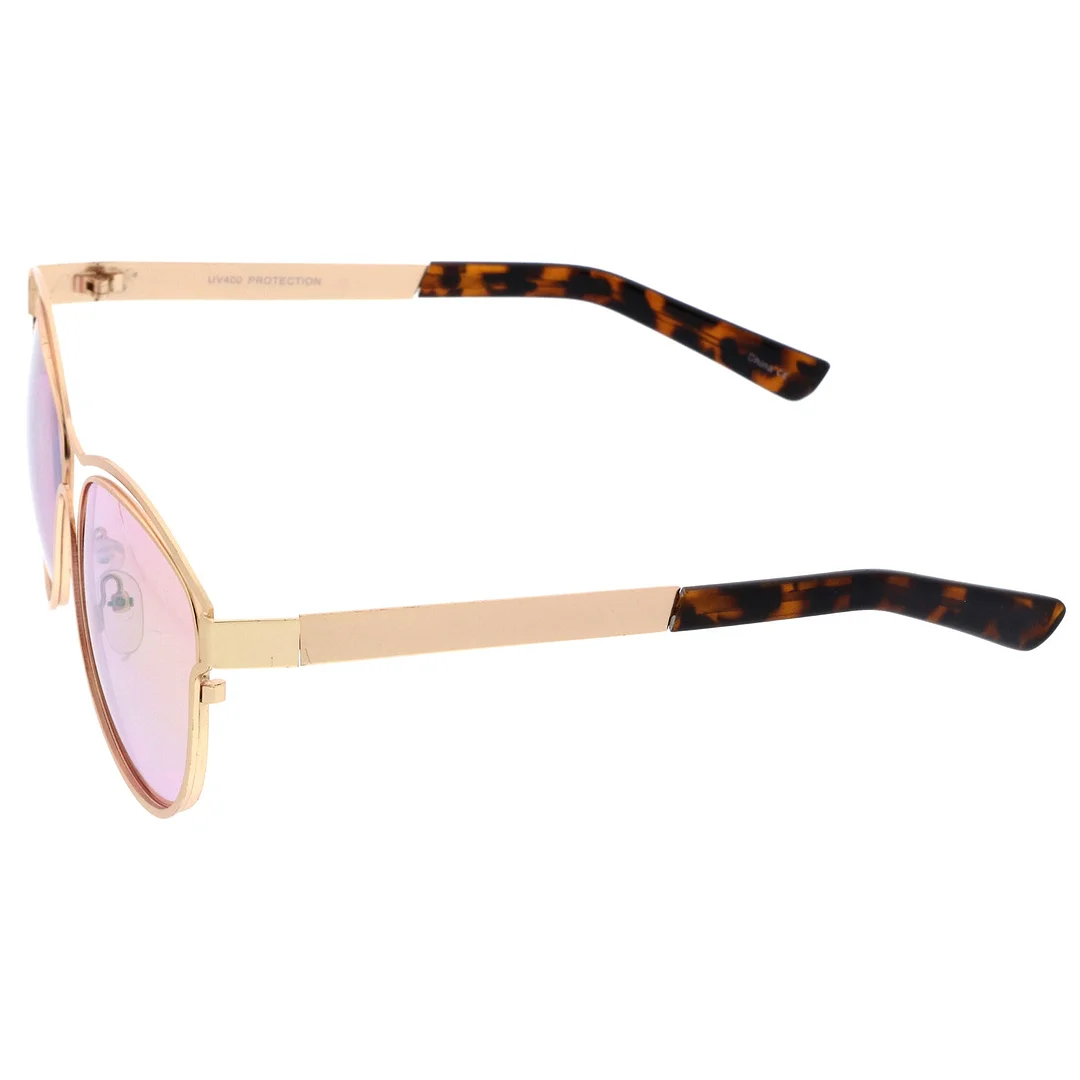 Modern Open Metal Colored Mirror Lens Horn Rimmed glasses 56mm