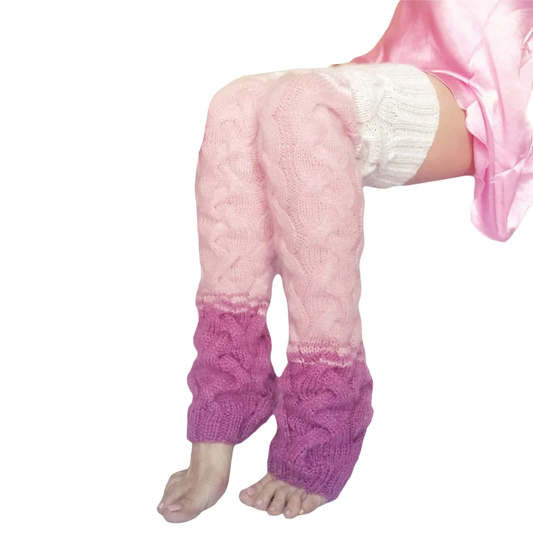 Zingj Zingj Contrast Color Gradient Long Tube Over The Knee Pile Pile Socks Set Women's Wool Knitting Socks 2298