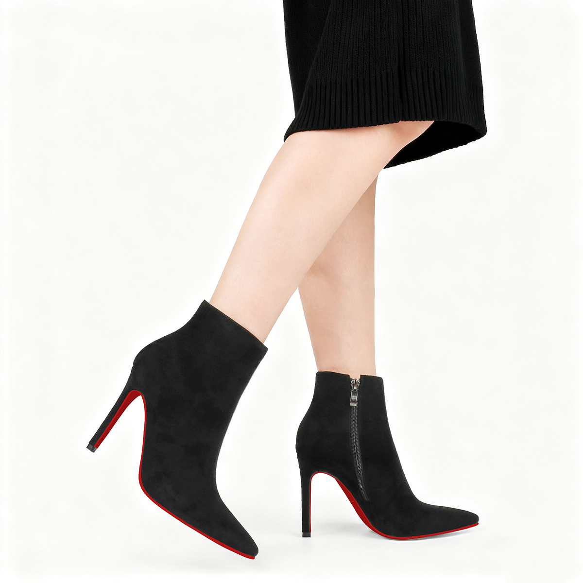 100mm Red Bottom Women's Closed Pointed Toe Stilettos Ankle Boots-MERUMOTE