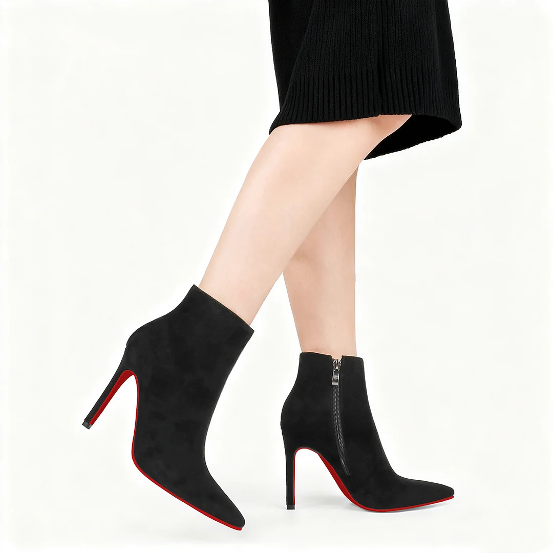 100mm Red Bottom Women's Closed Pointed Toe Stilettos Ankle Boots-MERUMOTE