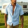 Men's Linen Short Sleeve Shirt Summer Casual Button Down Top Breathable Lightweight Pink Dress Shirt for Beach Vacation by Inlyline