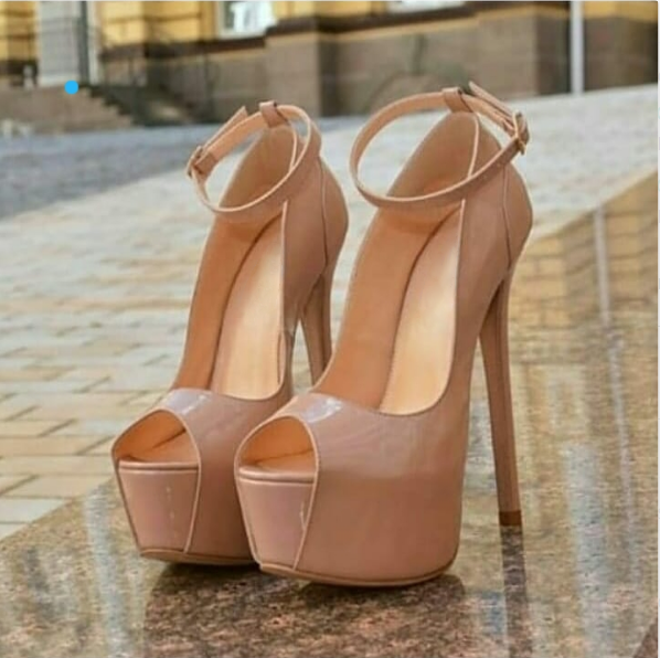 Custom Made Patent Leather Peep Toe Ankle Strap Pumps in Nude |FSJ Shoes