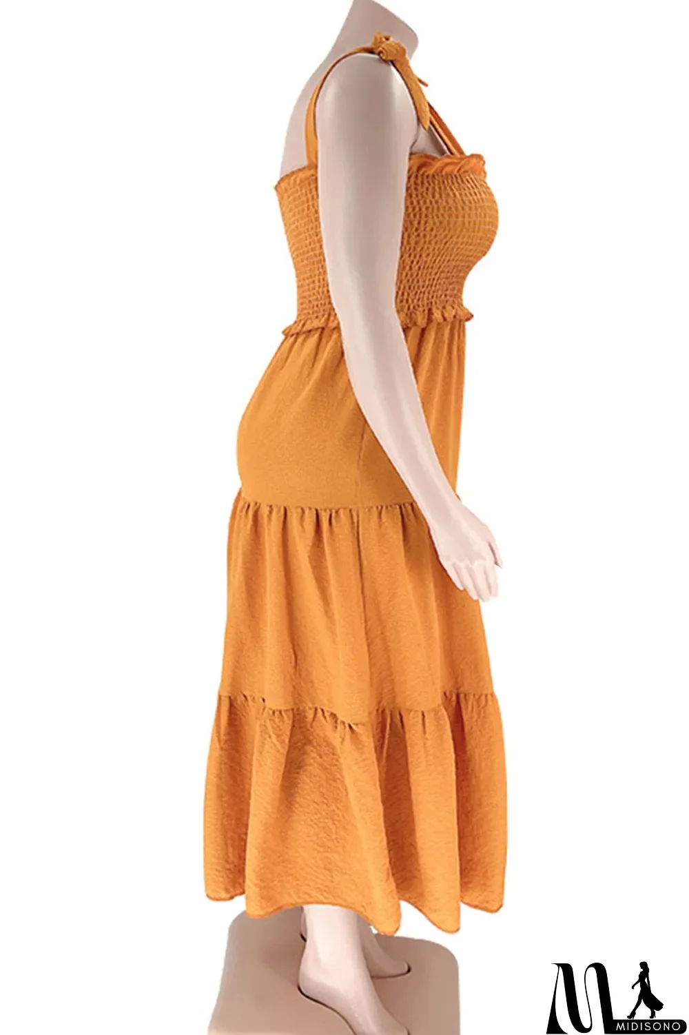 MidiSono - Pink Casual Sweet Solid Bandage Patchwork Fold Spaghetti Strap Sling Dress Plus Size Dresses