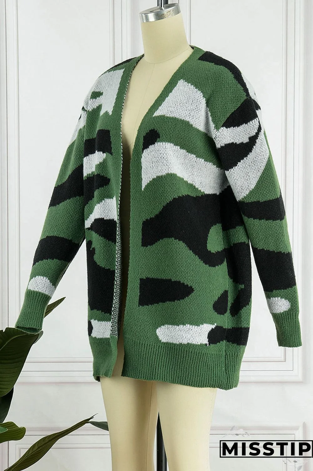Green Casual Print Camouflage Print Patchwork Outerwear