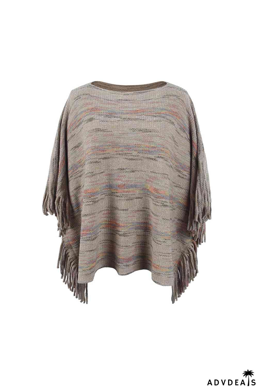 Round Neck Fringe Detail Sleeve Poncho