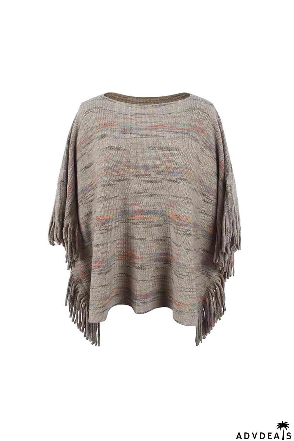 Round Neck Fringe Detail Sleeve Poncho