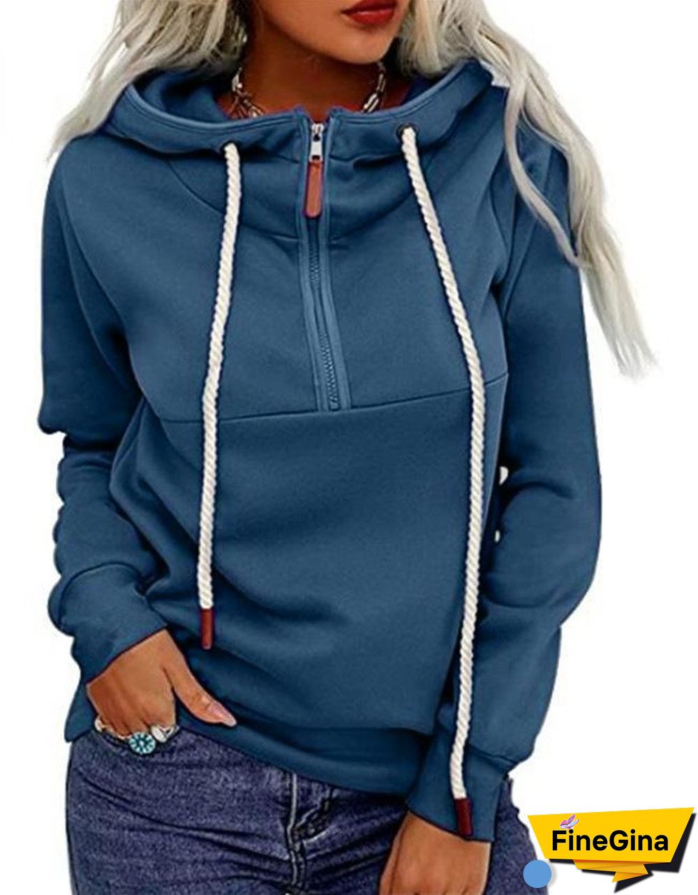 Plain Cotton Plush Lining Zipper Collar Top