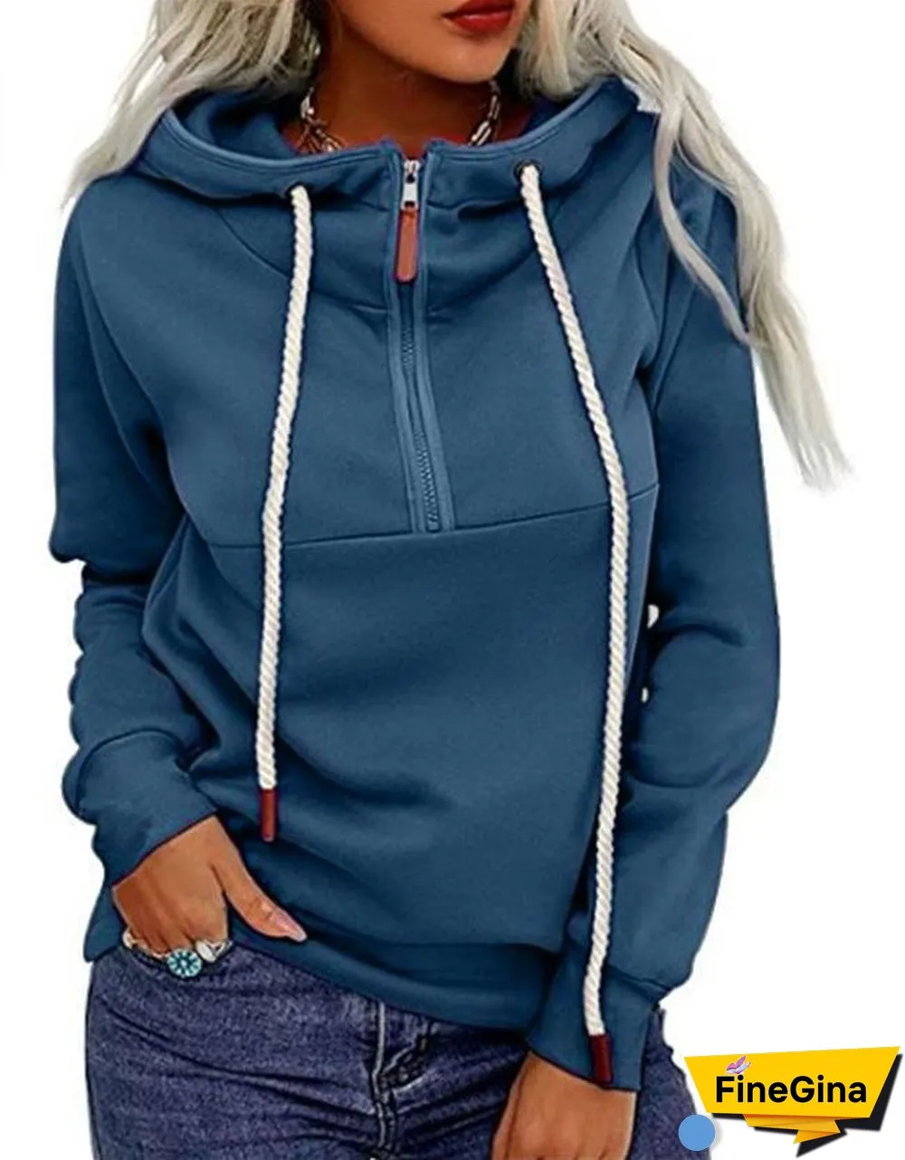 Plain Cotton Plush Lining Zipper Collar Top