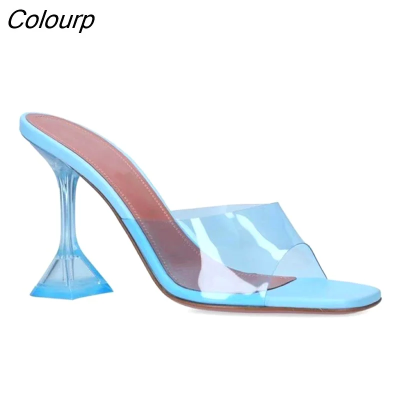 Colourp Star style Transparent PVC Crystal Clear Heeled Women Slippers Fashion High heels Female Mules Slides Summer Sandals Shoes
