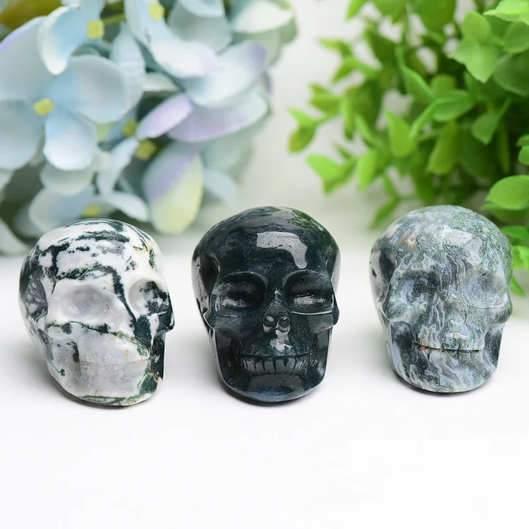 2.0" Moss Agate Crystal Carvings Skull Bulk Crystal