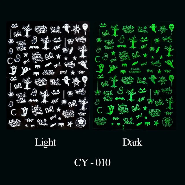 Nail Stickers Back Glue Fluorescent Light Halloween Pumpkin Little Ghost Designs Nail Decal Decoration Tips For Beauty Salons