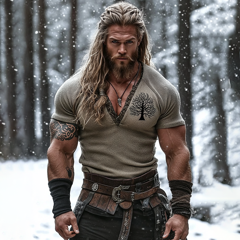 Men's Viking Tribal Celtic V Neck Short Sleeves Basic T-shirt