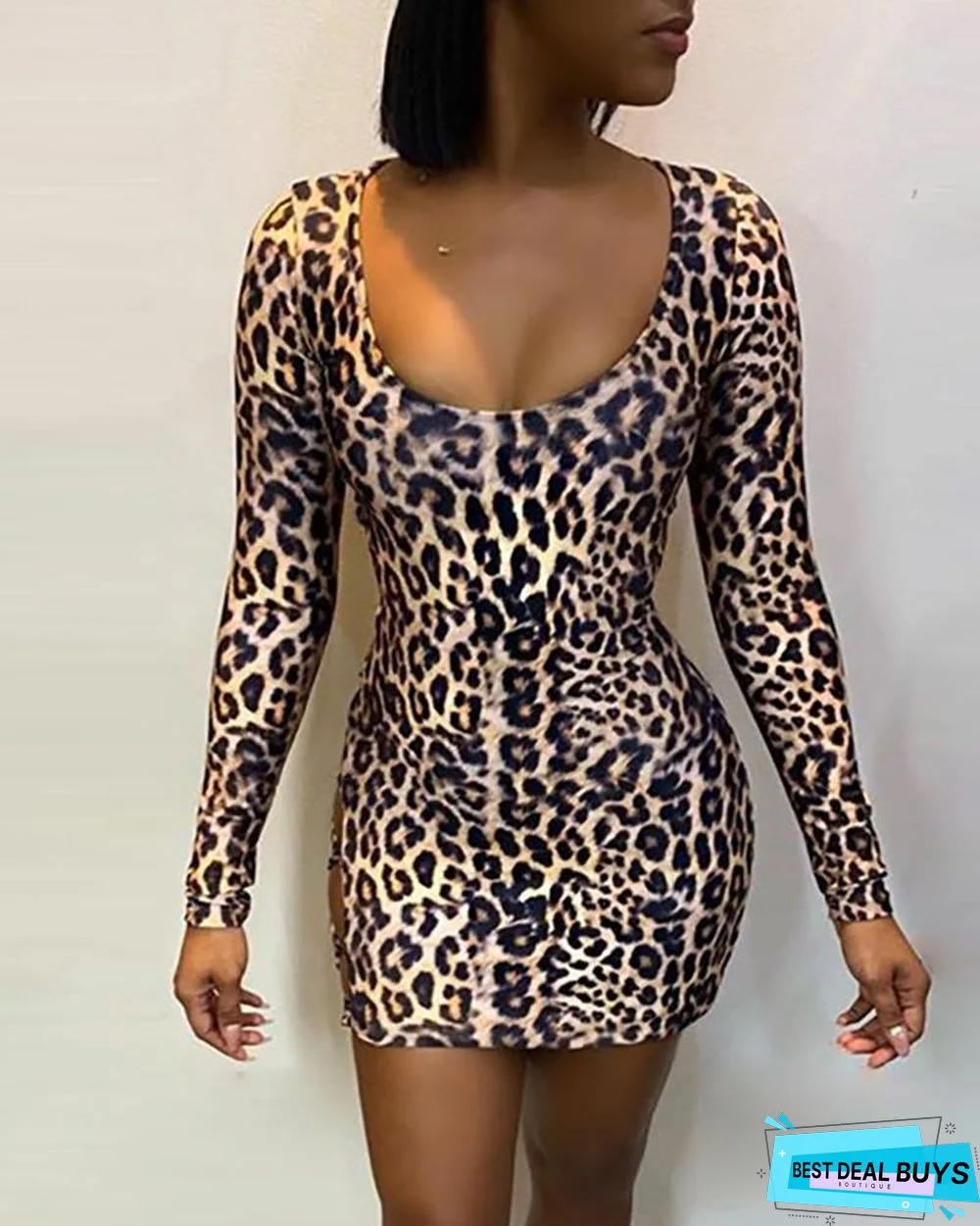 Leopard Lace Up Backless Bodycon Dress
