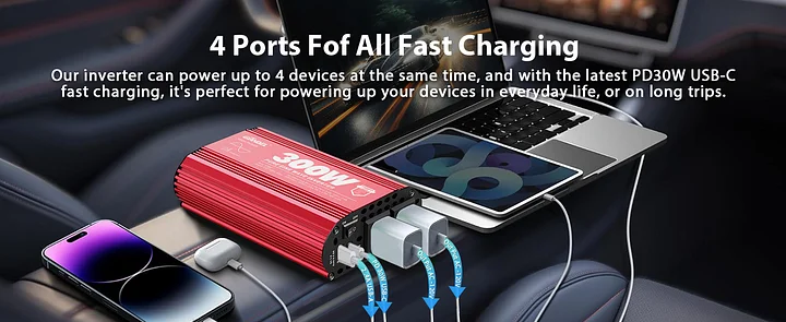 Invertitore Di Potenza 300W GIANDEL - Da 12V A 220V Per Auto, Con 2 USB E Display LED - Foto 4