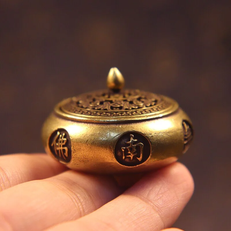 Vintage Brass Amituofo Buddhism Incense Burner Classical Chinese Style Retro Home Decor Mini Desk Ornament Incenser Gifts