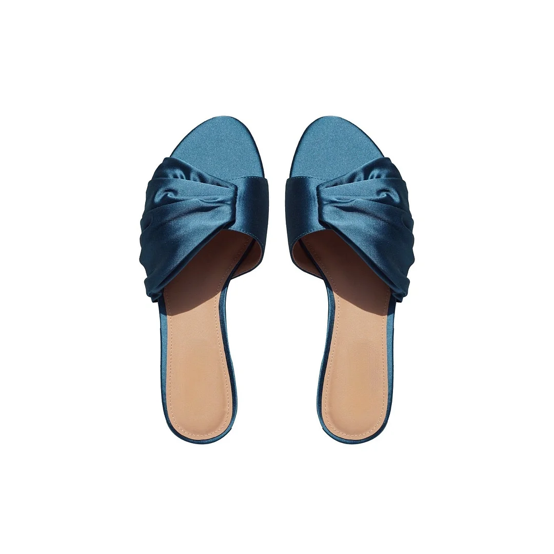 2021 Summer round Head Silk Pleated Outer Wear Flat Women's Slippers