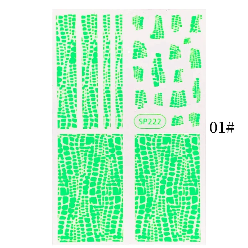 1PC Zebra Serpentine 3D Nail Stickers Fluorescence Green Leopard Prints Sliders Animal Skins Nail Art Decoration For Manicures