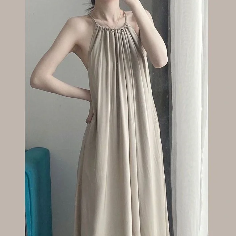 Sleeveless Cotton Casual Pockets Weaving Dress | IFYHOME