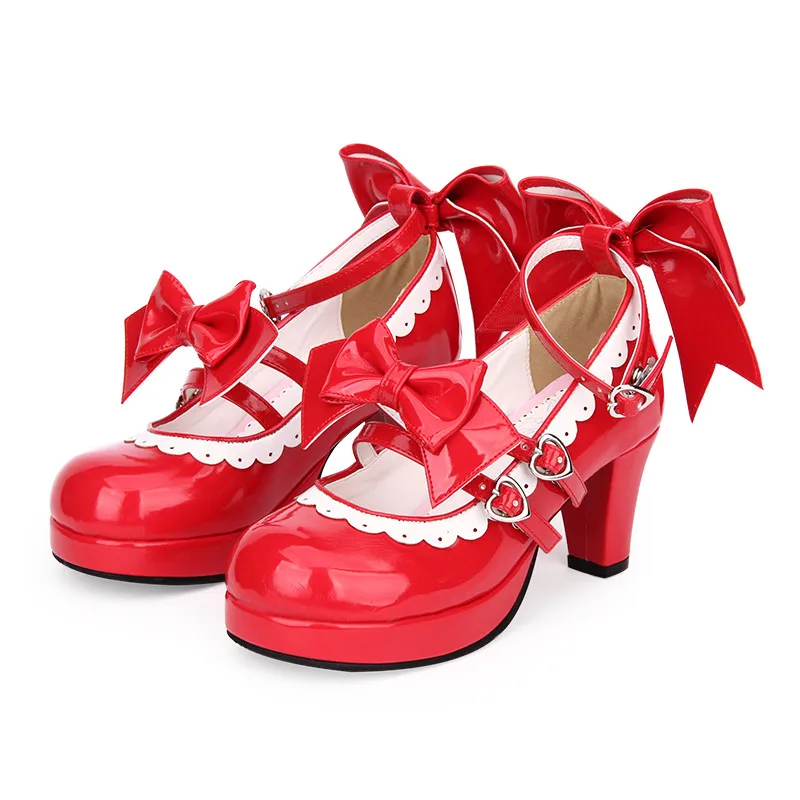 VCshoesWoman Mori Girl Lolita Cosplay Shoes Lady High Heels Pumps Women Princess Dress Party Shoes Big Bowtie