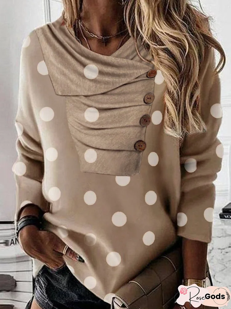 Polka Dots Shawl Collar Buttoned Sweatshirts