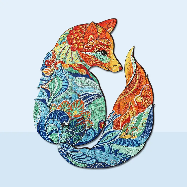 Mandala Fox Wooden Puzzle for Adults, Wild Animal Unique Shaped
