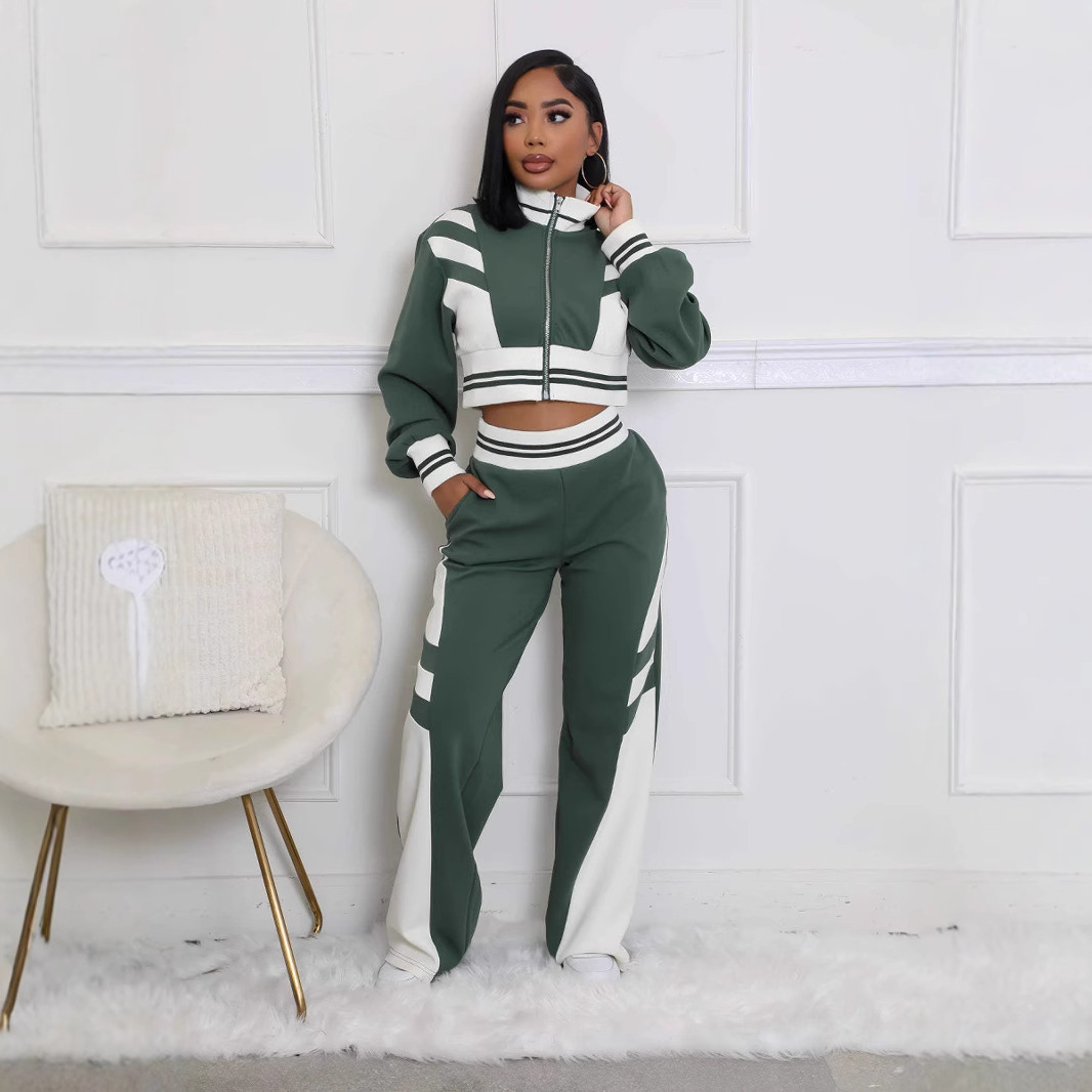 Women's Color Block Striped Tracksuit Set