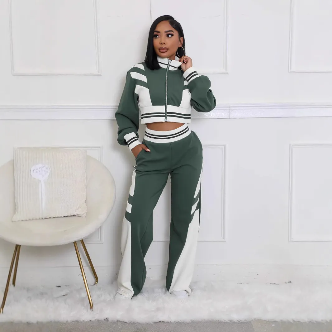 Women's Color Block Striped Tracksuit Set