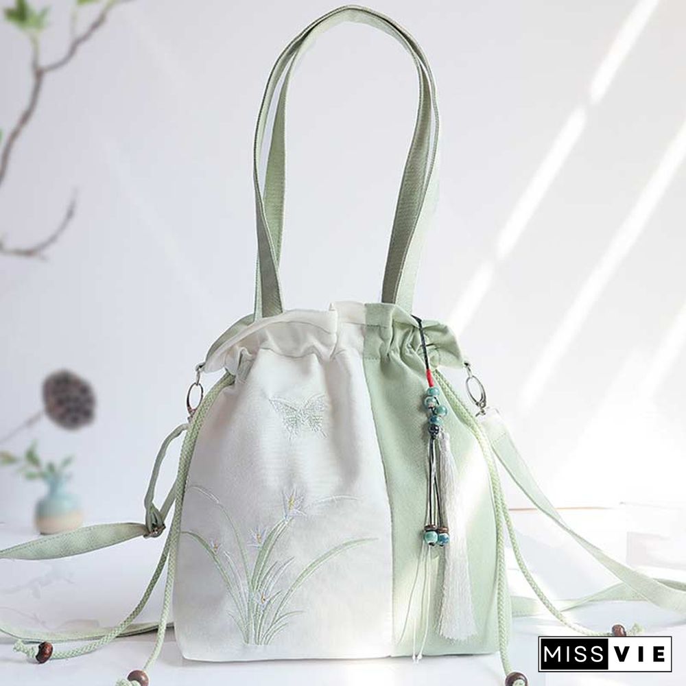 Vintage Flower Embroidery Colorblock Crossbody Bag