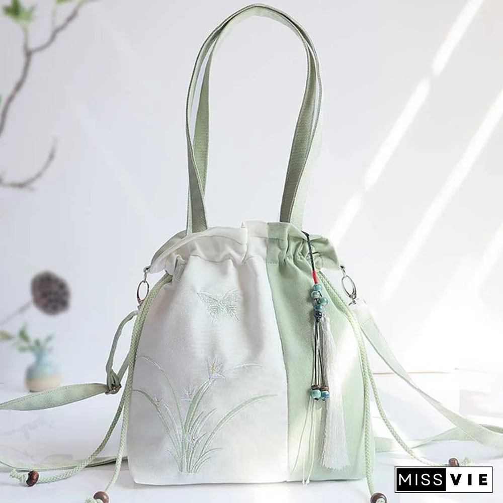 Vintage Flower Embroidery Colorblock Crossbody Bag