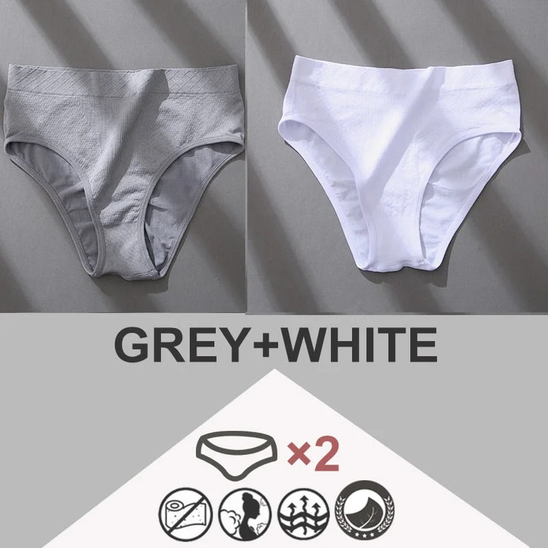 FINETOO 2PCS/Set Women Panties Bodyshaper M-2XL Women's Underwear Lingerie 8 Solid Colors Sexy Female Undepant High Waist Briefs