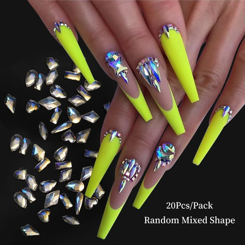 Crystals Clear AB Glass Rhinestone Stones Solid Flat Back Nail Ornaments Colorful Granular Three-Dimensional Nail Art Decoration-Nail Inspo