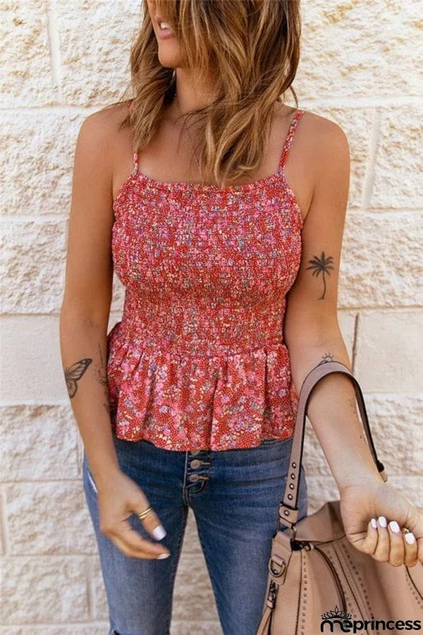 Joplin Floral Smocked Peplum Tank Top