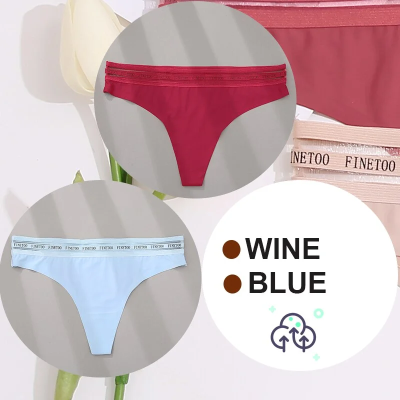 FINETOO 2PCS/Set Women Seamless G-string Panties M-XL Letter Soft Panties 7 Colors Patchwork Woman Underwear Thongs Lingerie