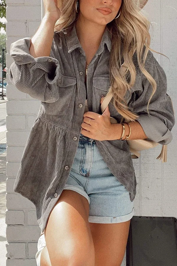 Lapel Corduroy Single-Breasted Jacket