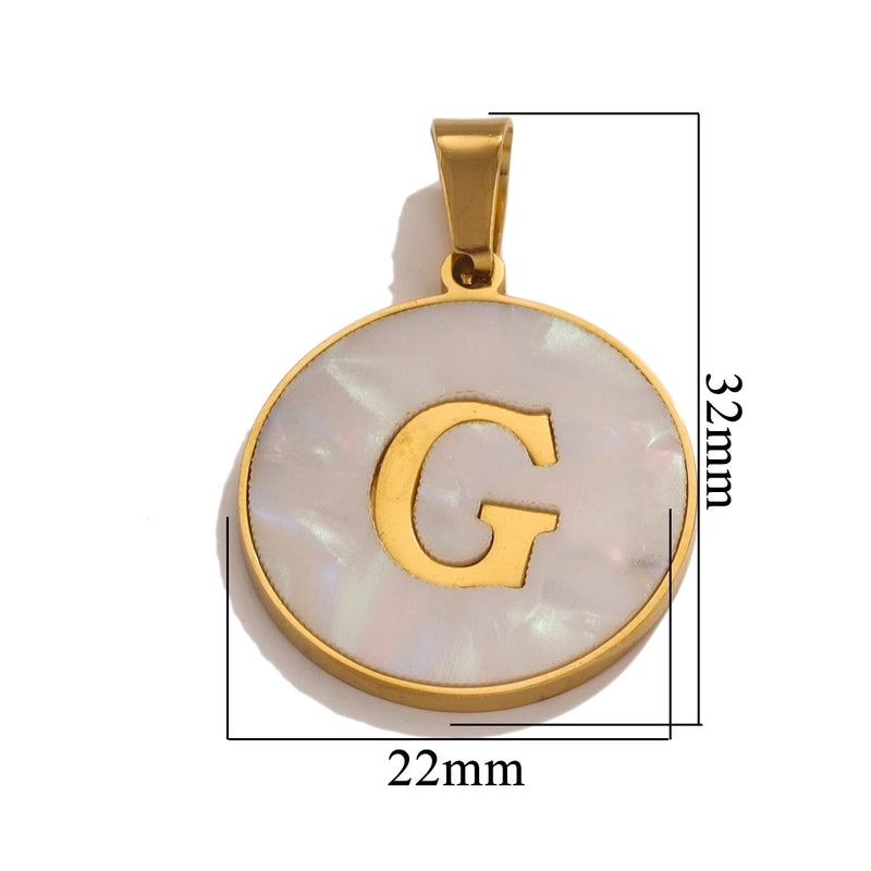 5 Pcs/package Minimalist Round Letter Stainless Steel Plating Inlay Pendant Jewelry Accessories