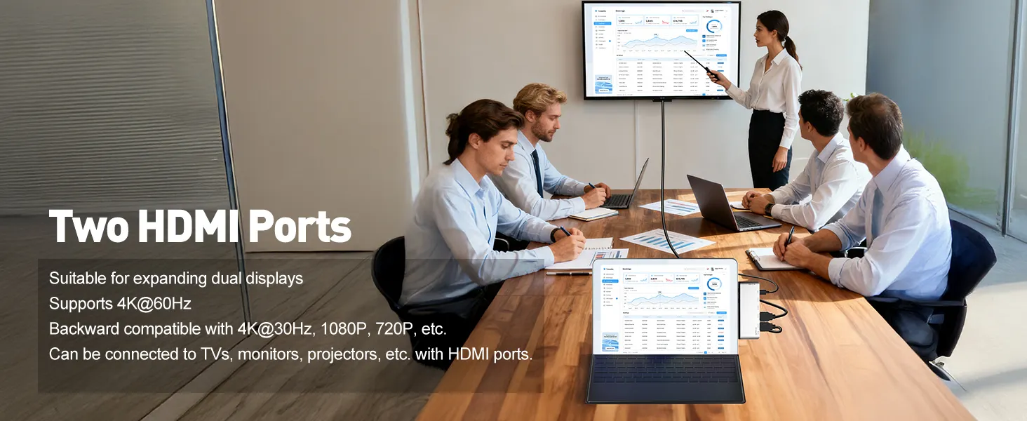 This surface pro 12 dock station with HDMI port support for extended display, for work and meetings.