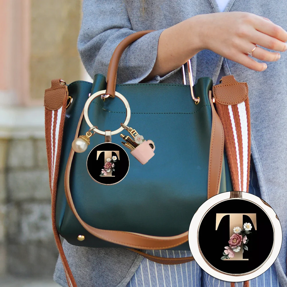 Resin Alphabet Letter Keychain Pearl Alphabet Key Ring Charms for Key Handbag Backpack